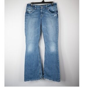 BKE Culture Jeans Women 31x33.5 Blue Distressed Flare Denim Y2K Low Rise